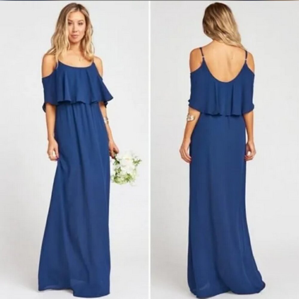 Show Me Your Mumu Caitlin Ruffle Maxi Dress Navy XXS NWT Bridesmaid Formal - Picture 16 of 16